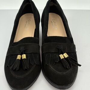 🚁 Carvela Kurt Geiger Kalm Black Suede Loafers with Gold Tassels